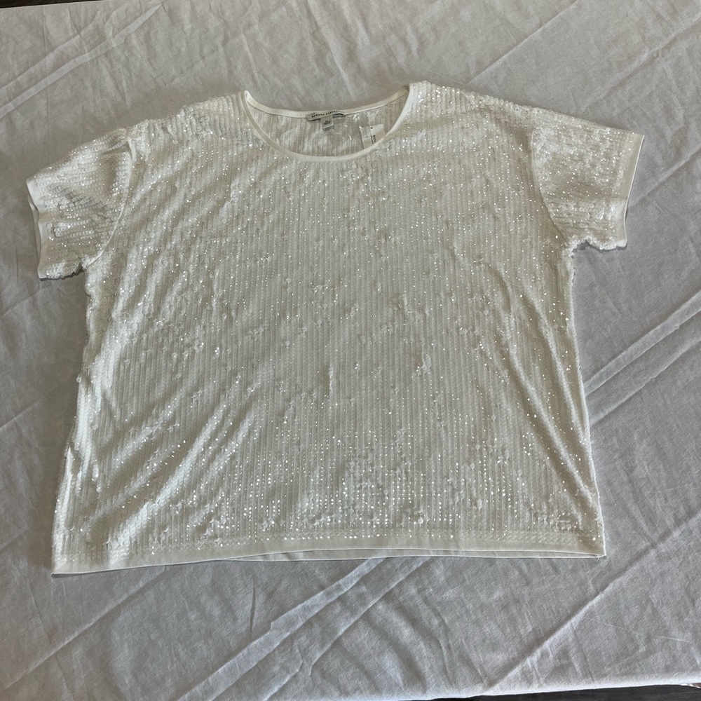 Banana Republic White Sequin Short Sleeve Top